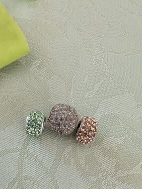 Sparkling Crystal Bead Trio – Green, Clear & Rose Gold